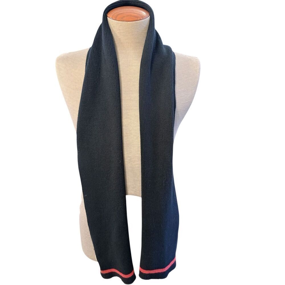 Old Navy Scarf 100% Cotton Knit Black Red Stripe Winter Unisex